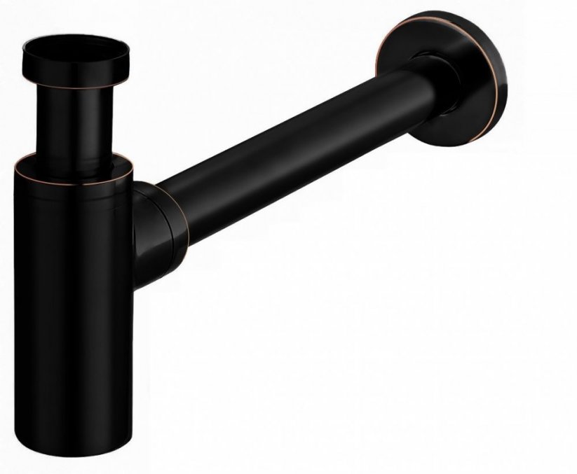 Umyvadlový kovový sifon s click/clack zátkou, univerzální, černá s patinou