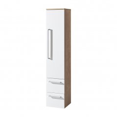 Koupelnová skříňka BINO vysoká 163 cm, pravá, bílá/dub CN678