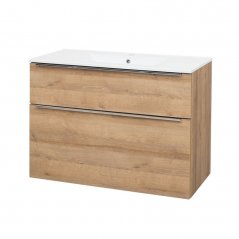 Koupelnová skříňka MAILO s keramickým umyvadlem 101 cm, dub CN522