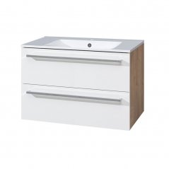 Koupelnová skříňka BINO s keramickým umyvadlem 81 cm, bílá/dub CN671