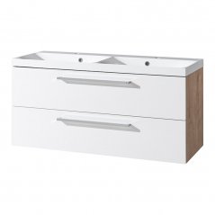 Koupelnová skříňka BINO s keramickým umyvadlem 121 cm, bílá/dub CN673