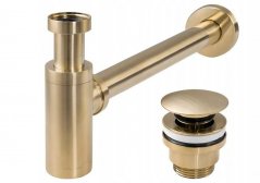 Umyvadlový kovový sifon s click/clack zátkou, univerzální, zlatá matná-broušená