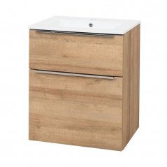 Koupelnová skříňka MAILO s keramickým umyvadlem 61 cm, dub CN520
