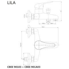 Baterie vanová nástěnná Lila 150mm, CBEE90103