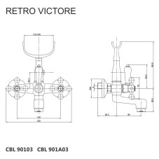 Baterie vanová nástěnná Viktorie 150 mm, CBL90103