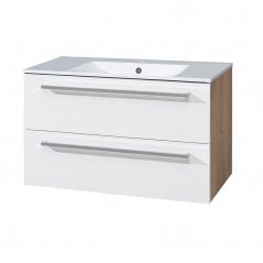Koupelnová skříňka BINO s keramickým umyvadlem 101 cm, bílá/dub CN672